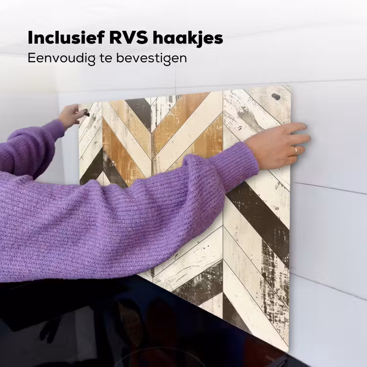 Vintage Chevronhout Inductie beschemer met haakjes middel -ky-ophangen-nl
