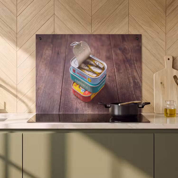 Inductiebeschermer & spatscherm (2in1) - Vis - Blikjes - Keuken - Vis - Blikjes - Keuken Inductie beschemer met haakjes klein