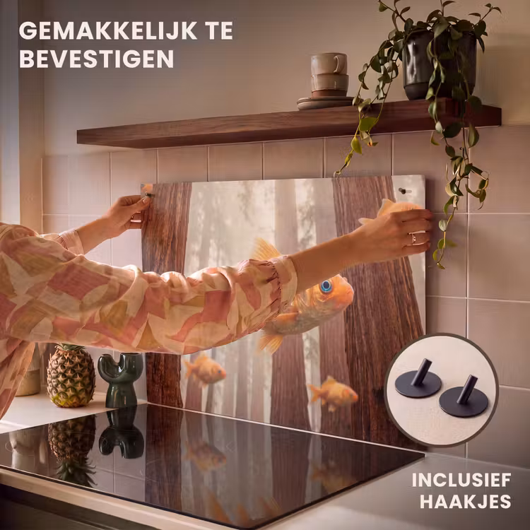 Inductiebeschermer & spatscherm (2in1) - Vis - Bos - Fantasie - Vis - Bos - Fantasie Inductie beschemer met haakjes klein