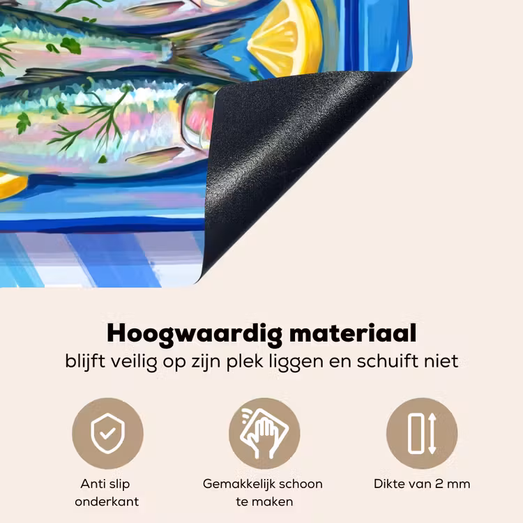 Vis - Citroen - Kruiden - Eten - Blauw Inductie beschemer met haakjes klein -ky-onderkant-nl