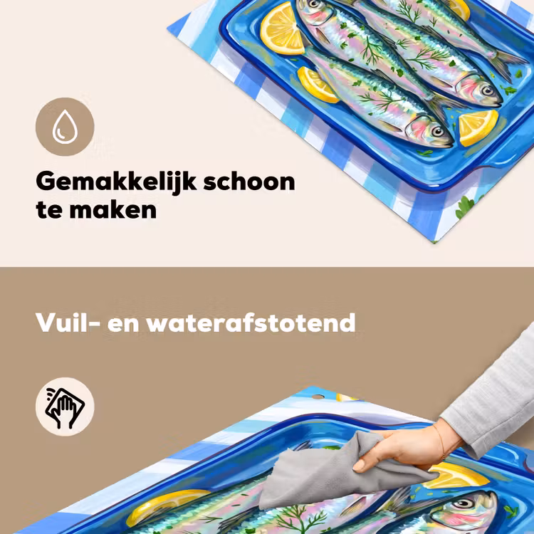 Vis - Citroen - Kruiden - Eten - Blauw Inductie beschemer met haakjes klein -ky-schoon-nl
