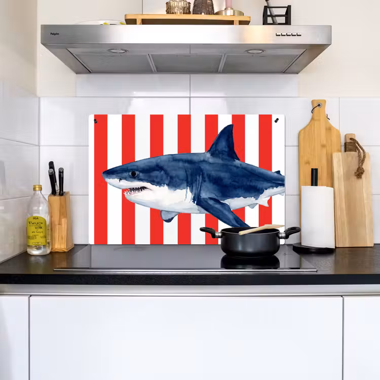 Vis - Haai - Zee - Illustratie - Blauw Inductie beschemer met haakjes klein -sfeer2