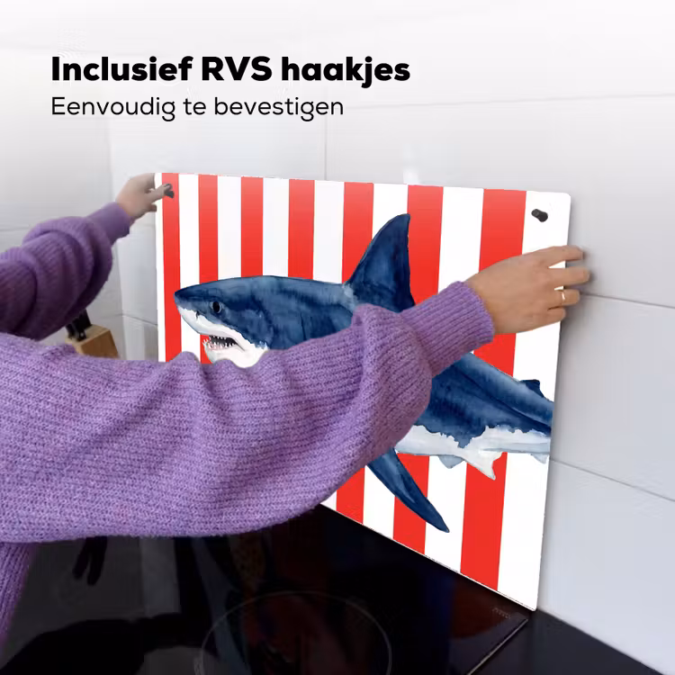 Vis - Haai - Zee - Illustratie - Blauw Inductie beschemer met haakjes klein -ky-ophangen-nl