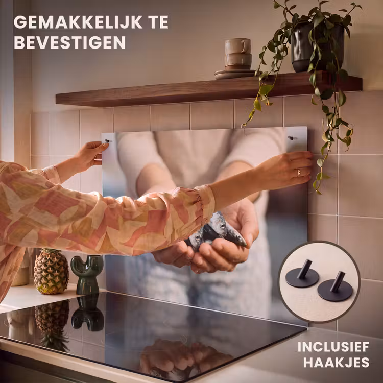 Inductiebeschermer & spatscherm (2in1) - Vis - Handen - Natuur - Vis - Handen - Natuur Inductie beschemer met haakjes klein