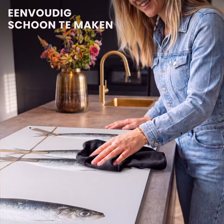 Inductiebeschermer & spatscherm (2in1) - Vis - Hangend - Eten - Vis - Hangend - Eten Inductie beschemer met haakjes klein