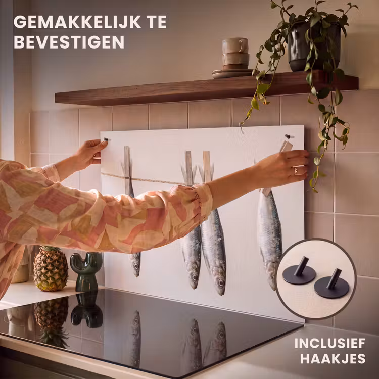 Inductiebeschermer & spatscherm (2in1) - Vis - Hangend - Eten - Vis - Hangend - Eten Inductie beschemer met haakjes klein