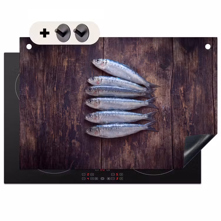 Inductiebeschermer & spatscherm (2in1) - Vis - Hout - Eten — 1