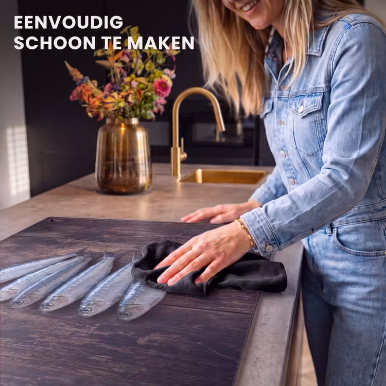 Inductiebeschermer & spatscherm (2in1) - Vis - Hout - Eten — 5
