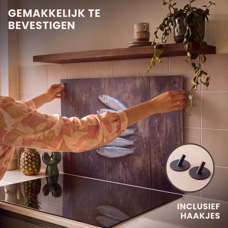 Inductiebeschermer & spatscherm (2in1) - Vis - Hout - Eten — 7