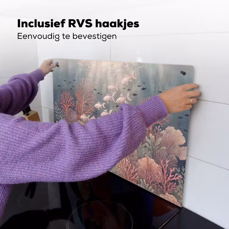 Vis - Koraal - Onderwater - Illustratie - Vintage Inductie beschemer met haakjes klein -ky-ophangen-nl