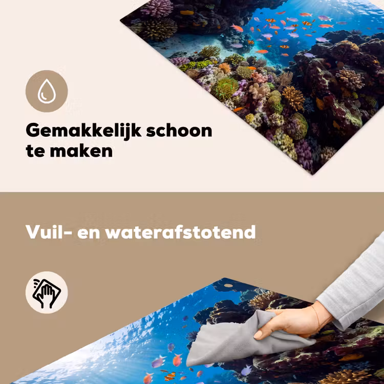 Vis - Koraalrif - Onderwater - Levendig - Blauw Inductie beschemer met haakjes klein -ky-schoon-nl