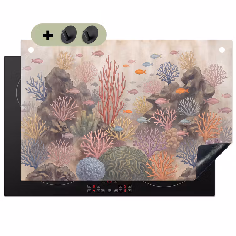 Vis - Koraalrif - Onderwaterwereld - Illustratie Inductie beschemer met haakjes klein -3d