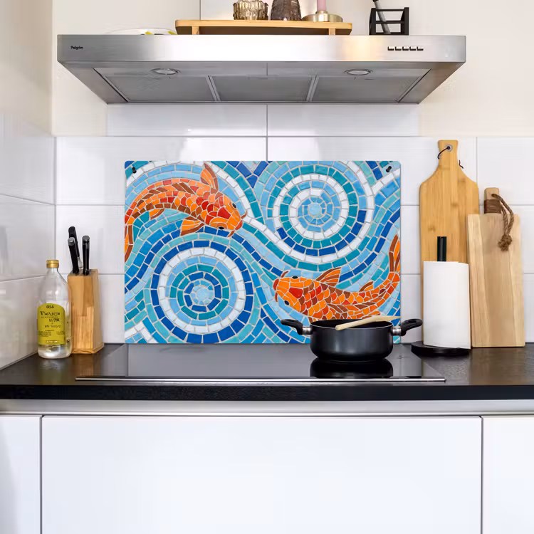Vis - Mozaïek - Water - Decoratief - Blauw Inductie beschemer met haakjes klein -sfeer2