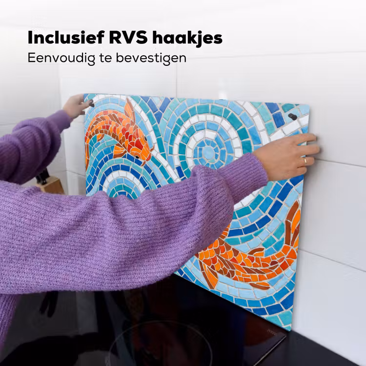 Vis - Mozaïek - Water - Decoratief - Blauw Inductie beschemer met haakjes klein -ky-ophangen-nl
