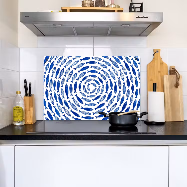 Vis - Patroon - Onderwater - Abstract - Blauw Inductie beschemer met haakjes klein -sfeer2