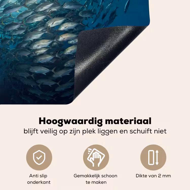 Vis - School - Oceaan - Natuur - Blauw Inductie beschemer met haakjes klein -ky-onderkant-nl