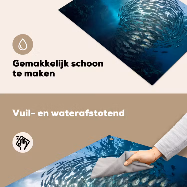 Vis - School - Oceaan - Natuur - Blauw Inductie beschemer met haakjes klein -ky-schoon-nl
