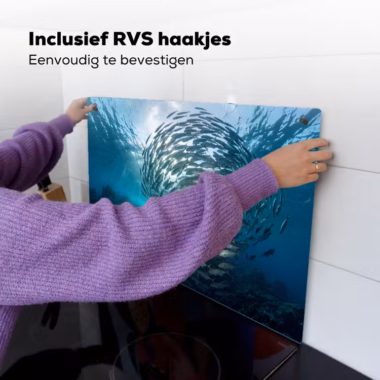 Vis - School - Oceaan - Natuur - Blauw Inductie beschemer met haakjes klein -ky-ophangen-nl
