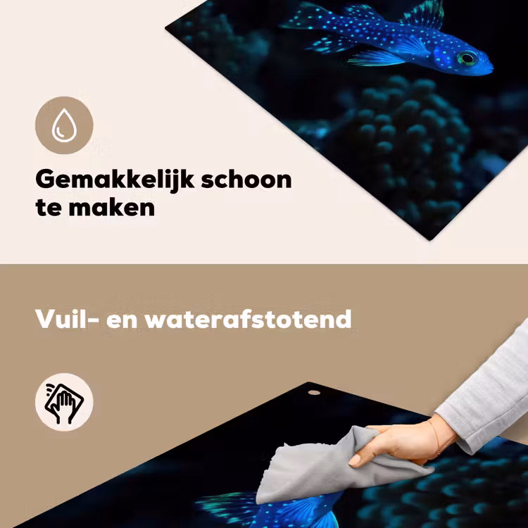 Vis - Stippen - Koraal - Blauw Inductie beschemer met haakjes middel -ky-schoon-nl