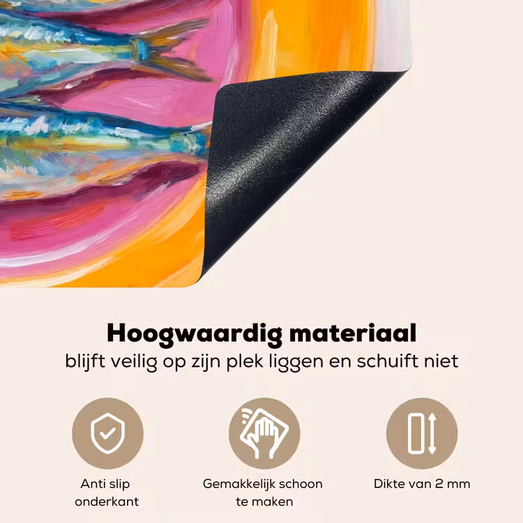 Vis - Vier - Eten - Modern - Kleurrijk Inductie beschemer met haakjes klein -ky-onderkant-nl