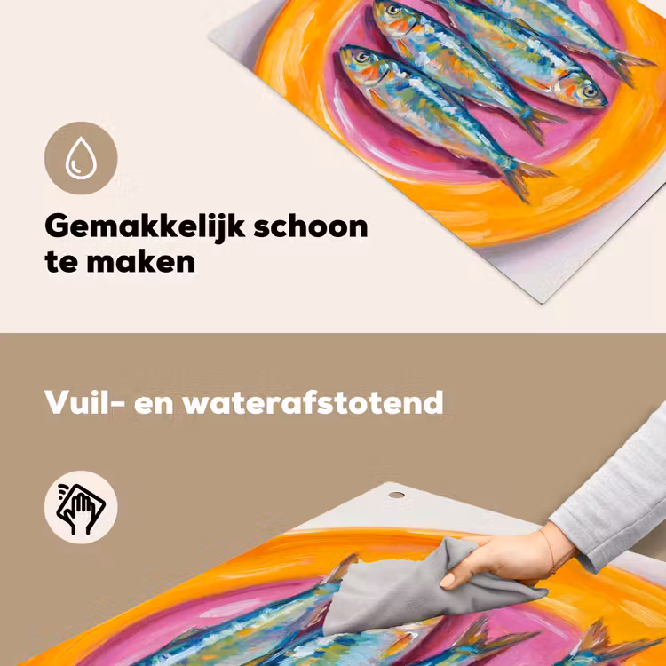 Vis - Vier - Eten - Modern - Kleurrijk Inductie beschemer met haakjes klein -ky-schoon-nl