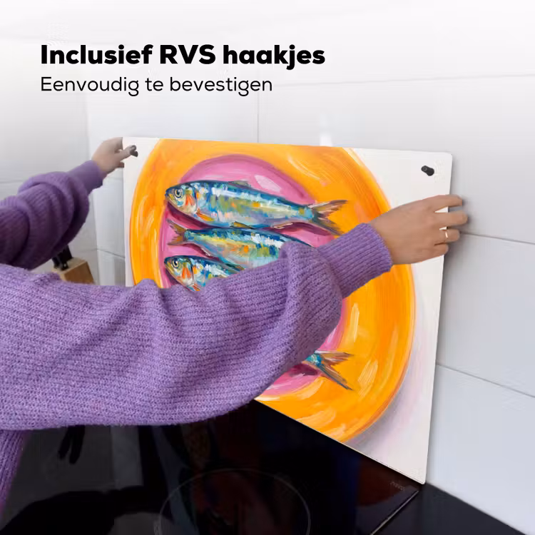 Vis - Vier - Eten - Modern - Kleurrijk Inductie beschemer met haakjes klein -ky-ophangen-nl