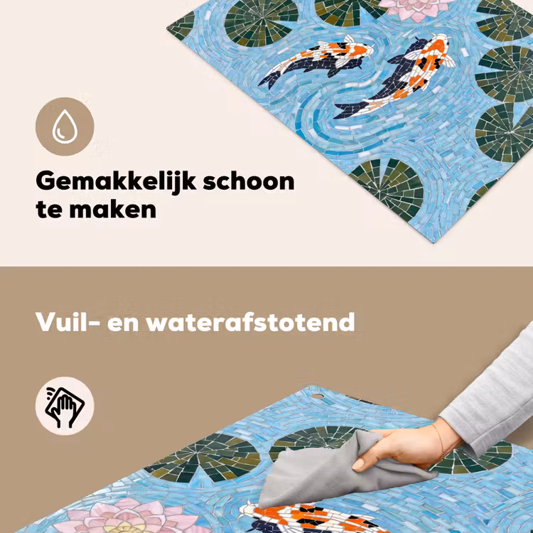 Vis - Water - Natuur - Mozaïek - Blauw Inductie beschemer met haakjes klein -ky-schoon-nl