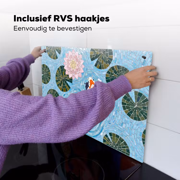 Vis - Water - Natuur - Mozaïek - Blauw Inductie beschemer met haakjes klein -ky-ophangen-nl