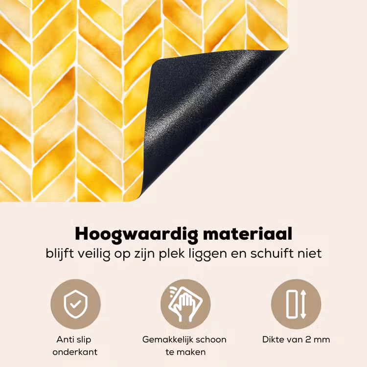 Visgraat - Aquarel - Patronen - Goudgeel Inductie beschemer met haakjes klein 777 -ky-onderkant-nl