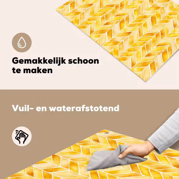 Visgraat - Aquarel - Patronen - Goudgeel Inductie beschemer met haakjes klein 777 -ky-schoon-nl