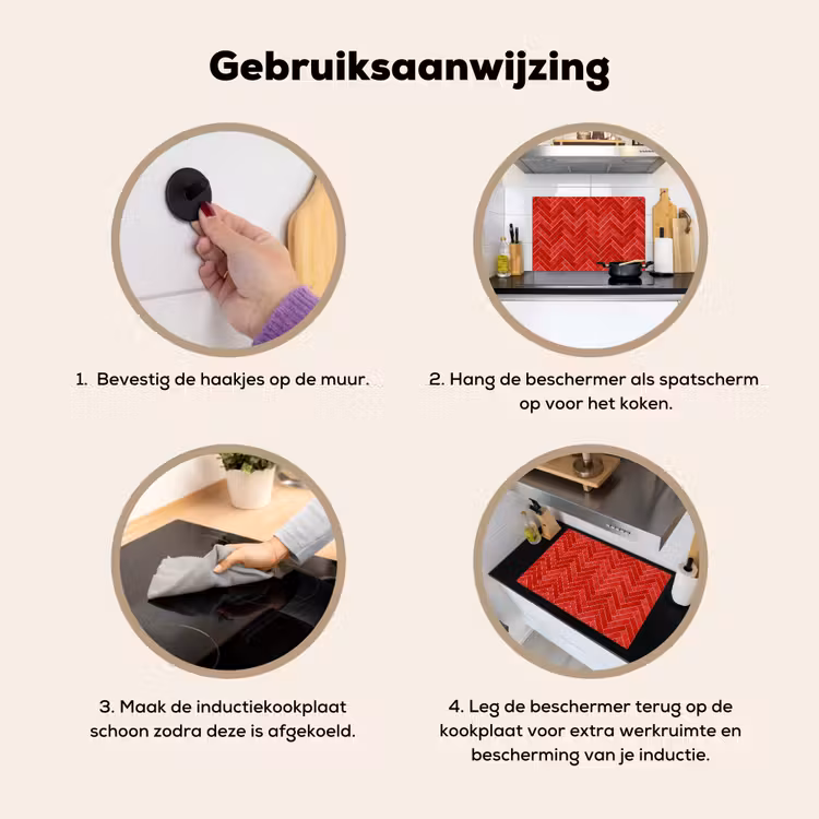 Visgraat - Tegel - Rood Inductie beschemer met haakjes klein 777 -ky-gebruik-nl