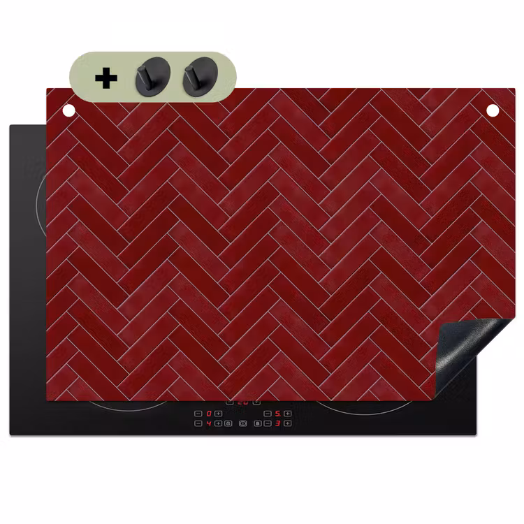 Visgraat - Wandtegel - Bordeaux - Rood Inductie beschemer met haakjes klein 777 -3d