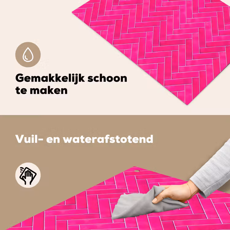 Visgraat - Wandtegel - Fuchsia - Roze Inductie beschemer met haakjes klein 777 -ky-schoon-nl