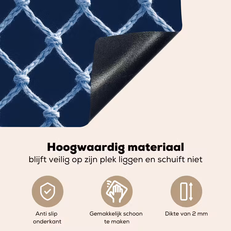 Visnet - Touw - Patroon - Marineblauw Inductie beschemer met haakjes klein 777 -ky-onderkant-nl