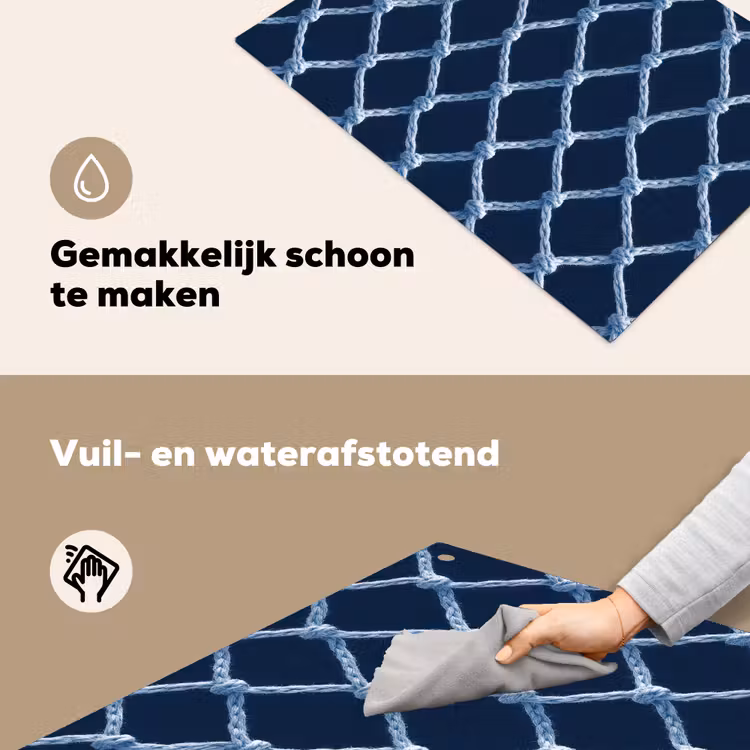 Visnet - Touw - Patroon - Marineblauw Inductie beschemer met haakjes klein 777 -ky-schoon-nl