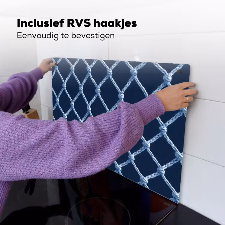 Visnet - Touw - Patroon - Marineblauw Inductie beschemer met haakjes klein 777 -ky-ophangen-nl