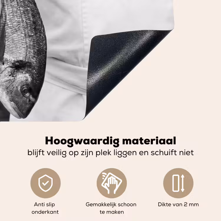 Vissen - Chef - Zwart - Wit Inductie beschemer met haakjes klein -ky-onderkant-nl