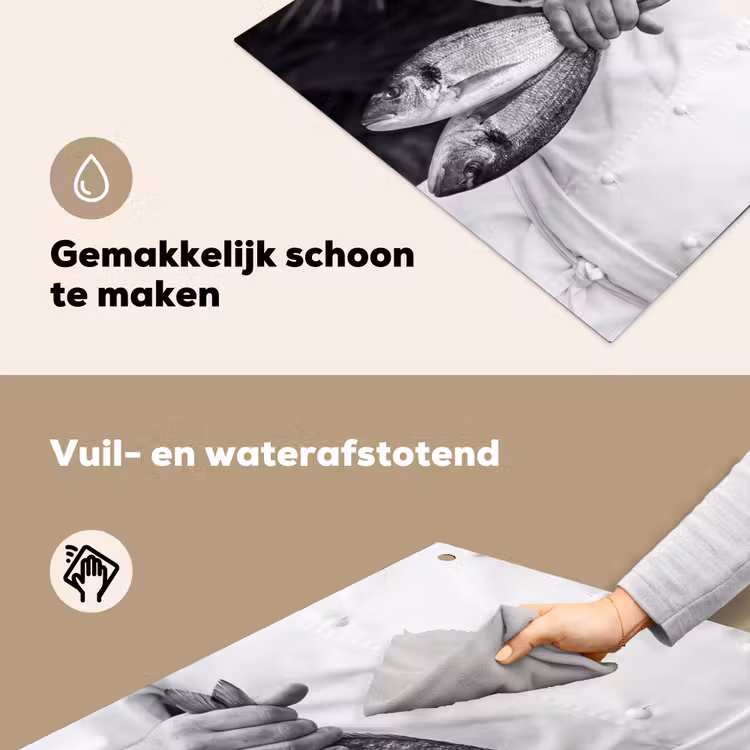 Vissen - Chef - Zwart - Wit Inductie beschemer met haakjes klein -ky-schoon-nl