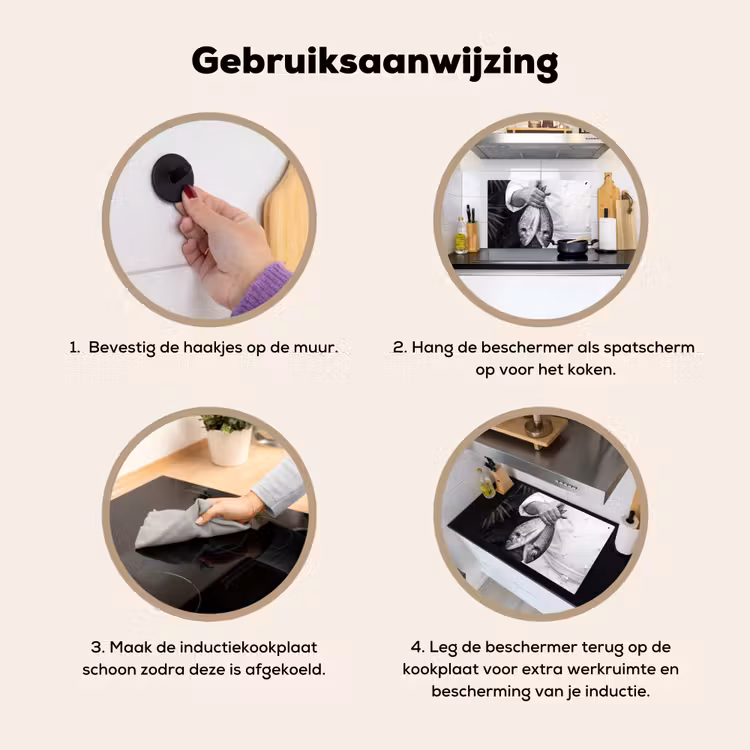 Vissen - Chef - Zwart - Wit Inductie beschemer met haakjes klein -ky-gebruik-nl