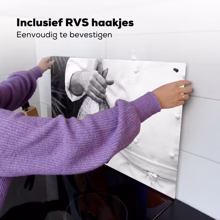 Vissen - Chef - Zwart - Wit Inductie beschemer met haakjes klein -ky-ophangen-nl