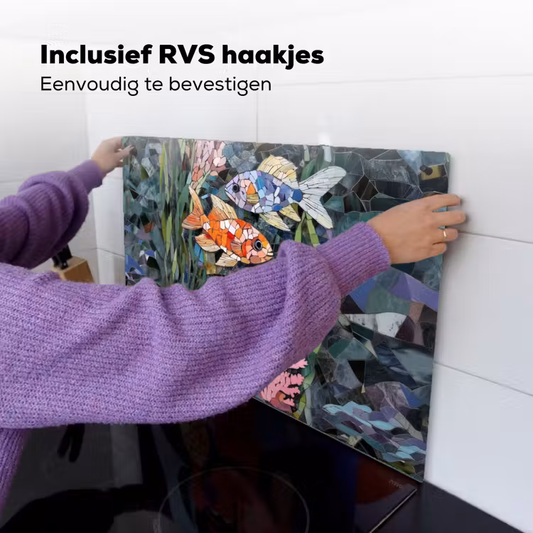 Vissen - Koraal - Zee - Mozaïek Inductie beschemer met haakjes klein -ky-ophangen-nl
