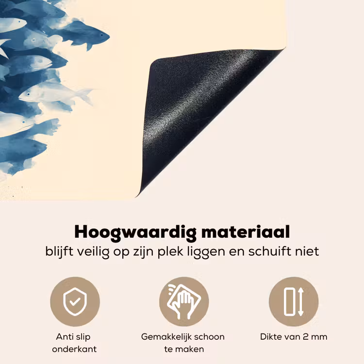 Vissen - Minimalistisch - Blauw Inductie beschemer met haakjes klein -ky-onderkant-nl