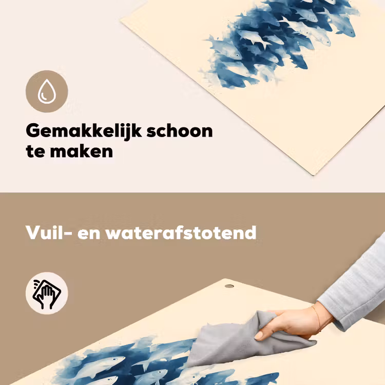 Vissen - Minimalistisch - Blauw Inductie beschemer met haakjes klein -ky-schoon-nl