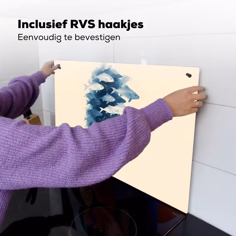 Vissen - Minimalistisch - Blauw Inductie beschemer met haakjes klein -ky-ophangen-nl