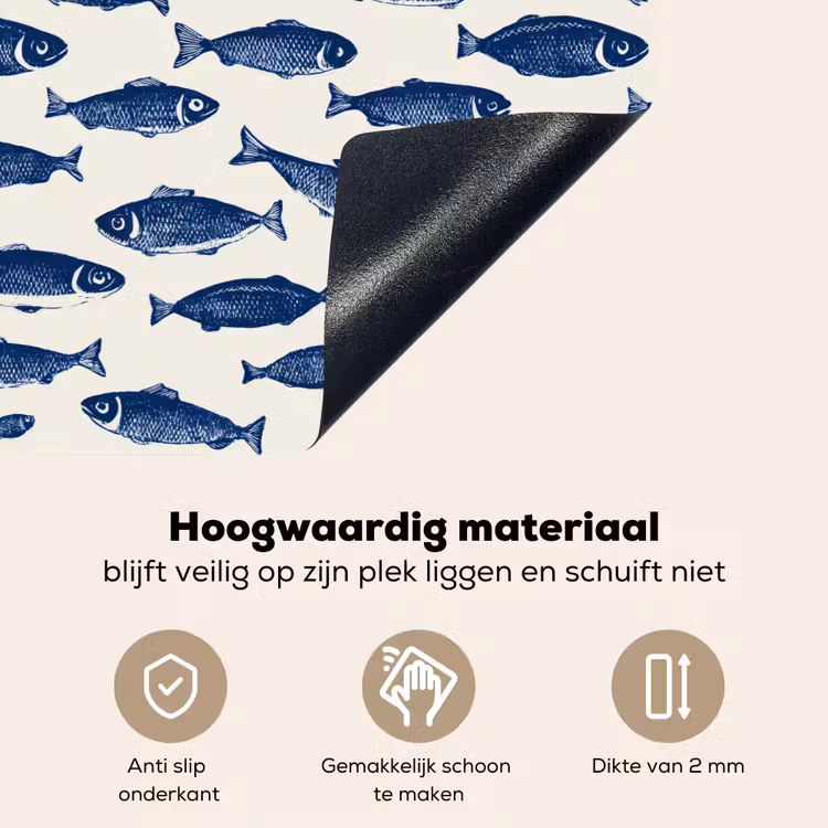 Vissen - Patroon - Blauw - Wit Inductie beschemer met haakjes klein 777 -ky-onderkant-nl