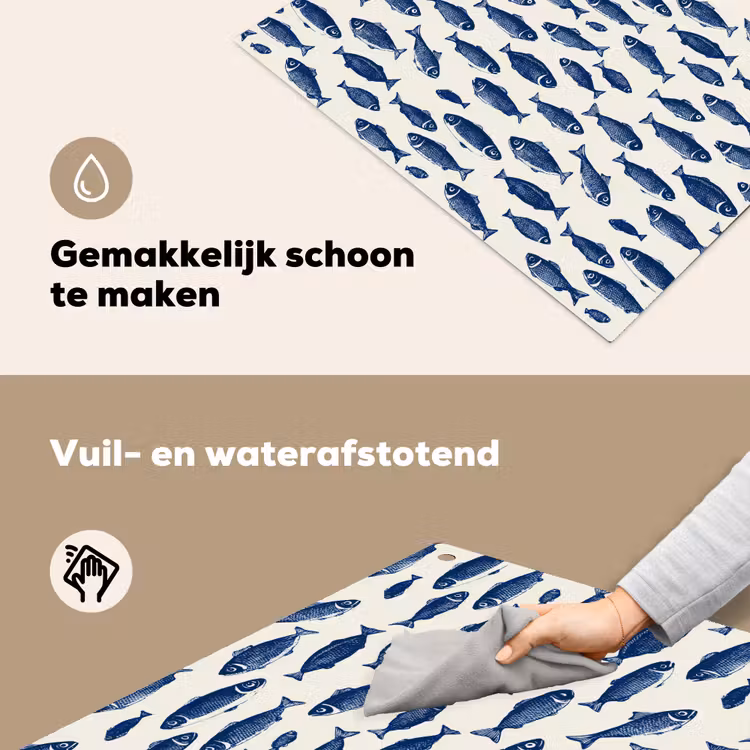 Vissen - Patroon - Blauw - Wit Inductie beschemer met haakjes klein 777 -ky-schoon-nl