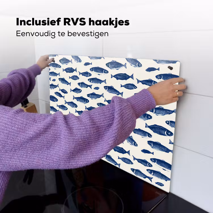 Vissen - Patroon - Blauw - Wit Inductie beschemer met haakjes klein 777 -ky-ophangen-nl