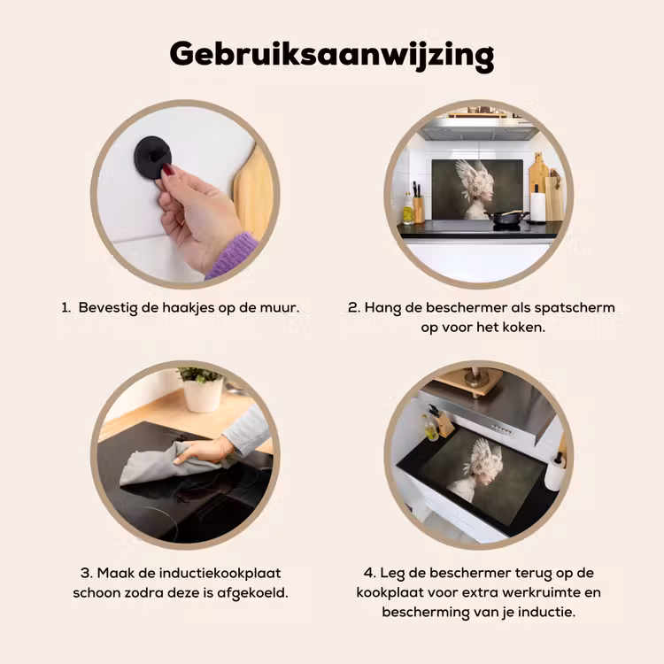 Vleugels - Vrouw - Wit Inductie beschemer met haakjes klein -ky-gebruik-nl