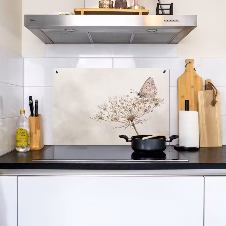 Vlinder - Bloem -Natuur - Beige Inductie beschemer met haakjes klein -sfeer2
