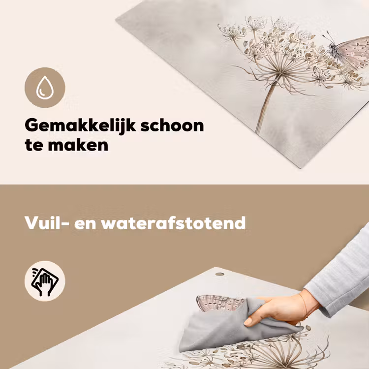 Vlinder - Bloem -Natuur - Beige Inductie beschemer met haakjes klein -ky-schoon-nl